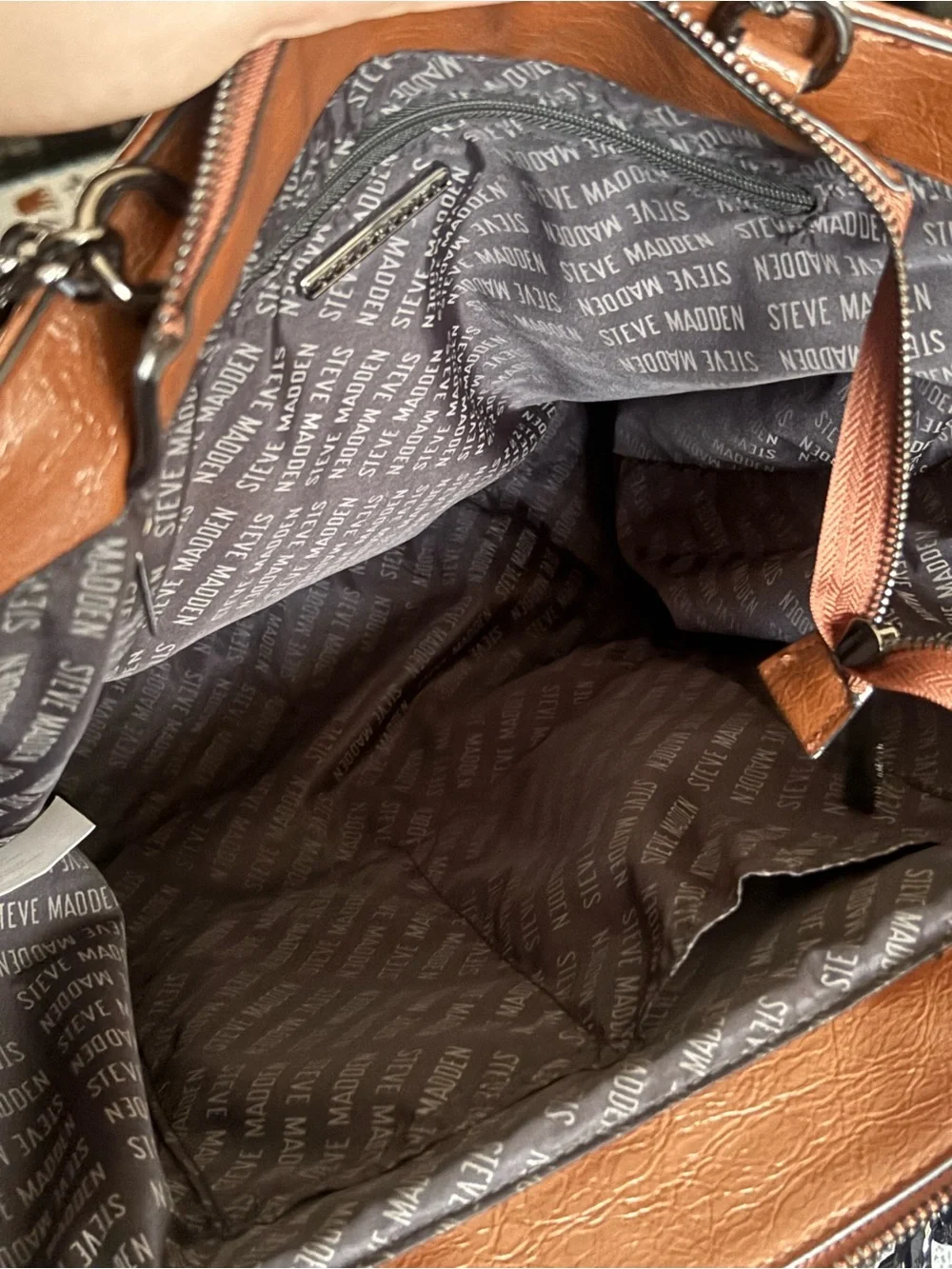 Steve Madden Quilted Brown Leather Tote with Chain Accent - Picture 5 of 5